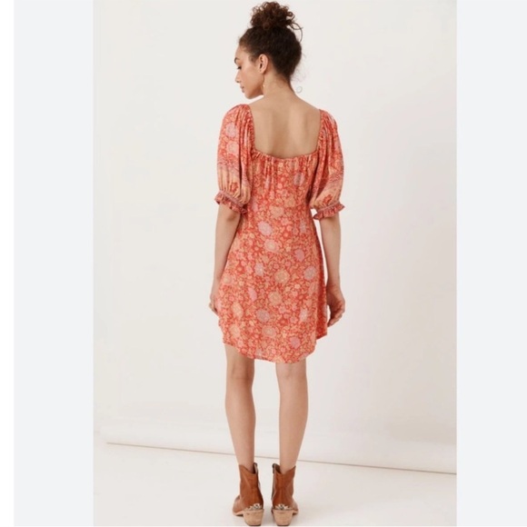 Spell Love Story Boho Printed Midi Dress Puff Sleeves Size M Red - Picture 3 of 10